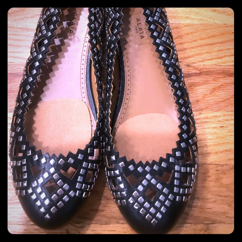 Alaia Black silver studded flats Size 37